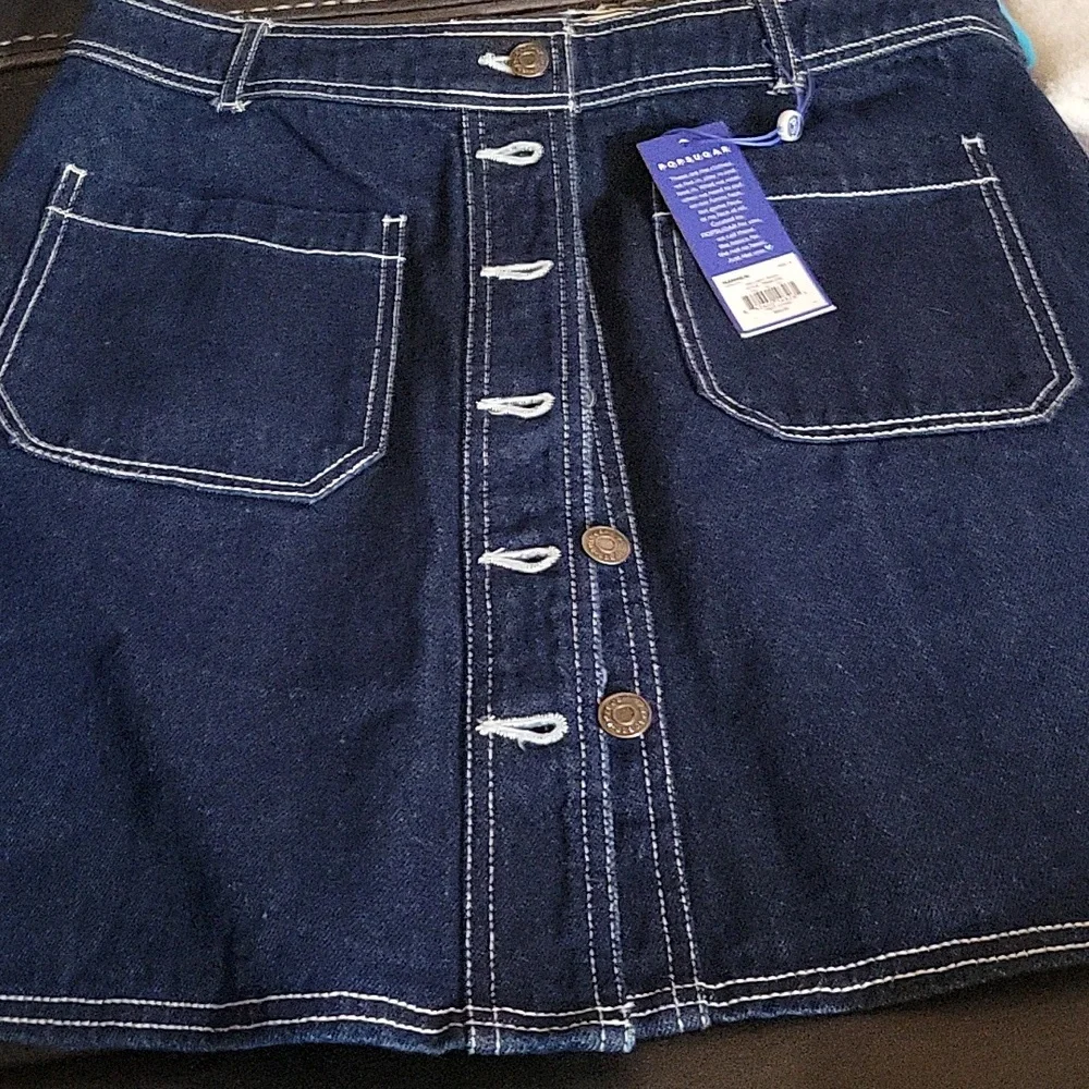 Dark Blue Denim Button-Up Skirt - Picture 1 of 2